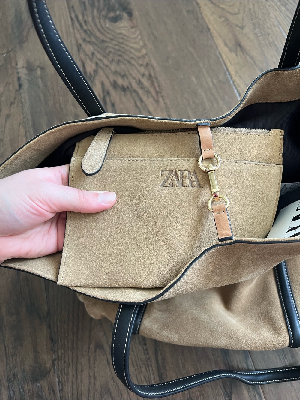 Zara Suede Tote Bag with Leather Handles - Picture 14 of 16